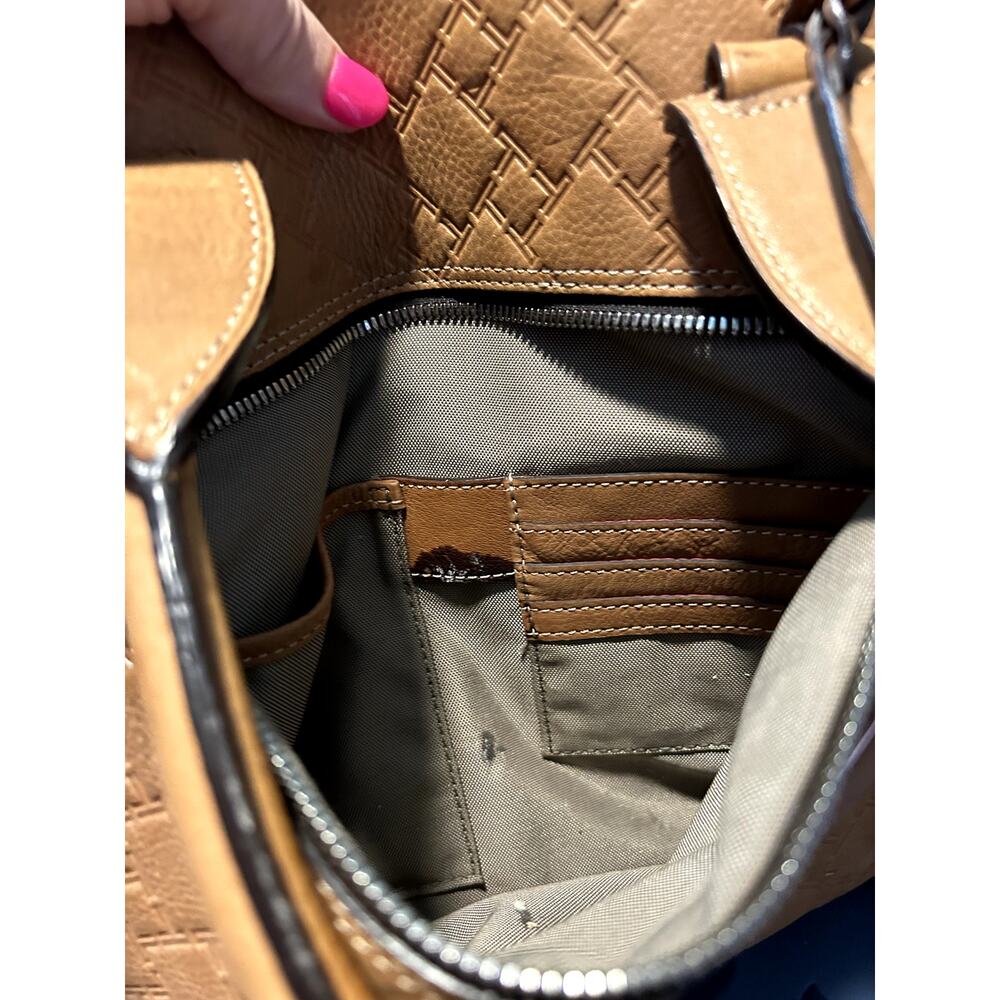 Vintage Tumi Camel Tan Leather Signature Embossed Tote - Picture 12 of 15